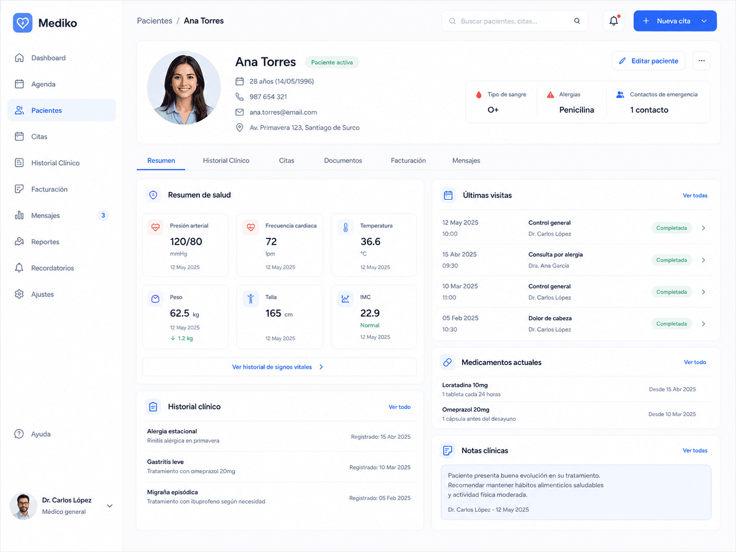 Perfil del paciente en Mediko
